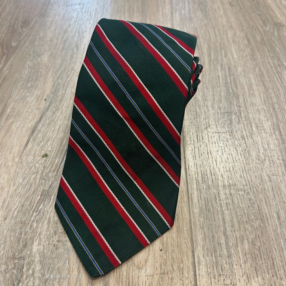 Vintage Brooks Brothers‎ All Silk Tie Green Red Stripe Classic Necktie Holiday